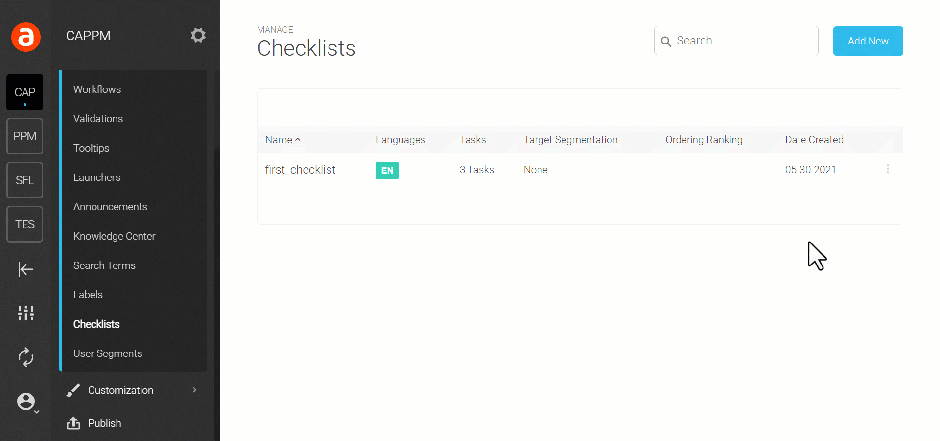 Checklist filtering